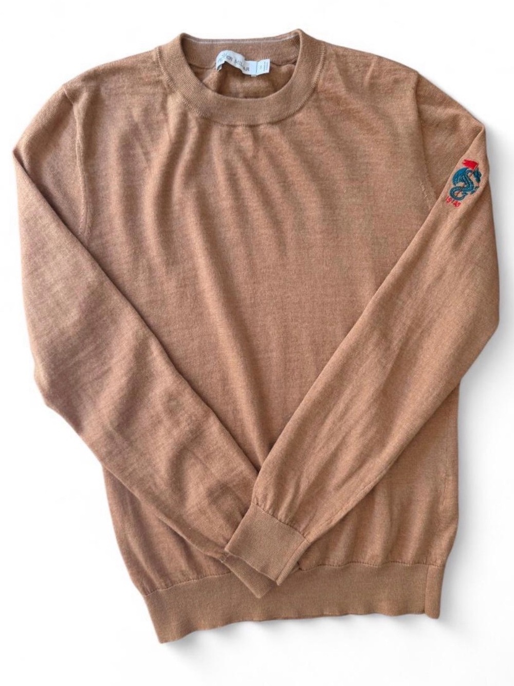 Peter Millar Logo Silk Wool Cashmere Blend Tan Sweater Small